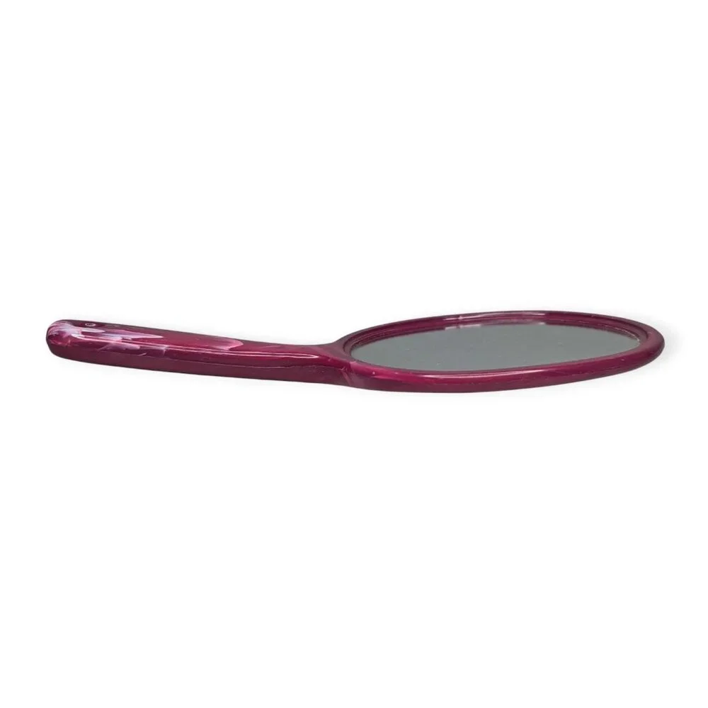 Vintage Plastic Marbled Dark Pink Handheld Mirror